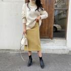 Wool Blend Pencil Midi Skirt