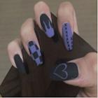 Matte Print Pointed Faux Nail Tips Jp918 - Glue - Black & Blue - One Size