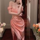 Off-shoulder Slit Midi Corset Dress