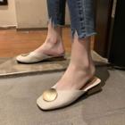 Faux Leather Disc Accent Mules