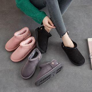 Flower-accent Fleece-lining Shoe Boots