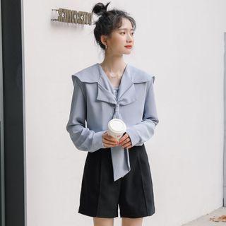 V-neck Plain Bow Oversize Blouse