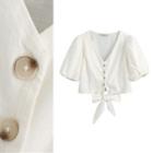 Short-sleeve Tie-waist V-neck Crop Top