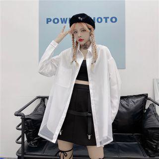 Mesh Panel Layered Shirt White - One Size