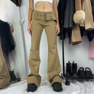 Straight Leg Belted Plain Pants