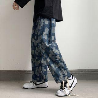 Pattern Print Wide Leg Jeans