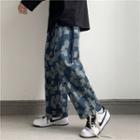 Pattern Print Wide Leg Jeans