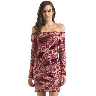 Long-sleeve Off-shoulder Mini Sequin Dress