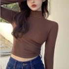 Brushed Fleece-lined High-neck Crop T-shirt