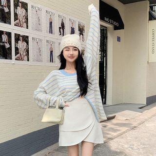 Striped Slit-hem Sweater / Mini A-line Skirt