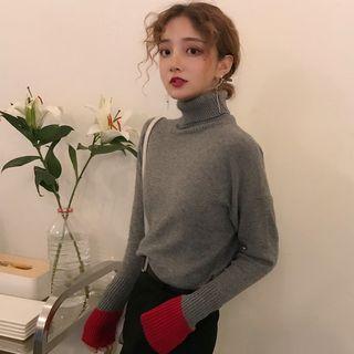Turtleneck Color Block Knit Top As Shown In Figure - One Size