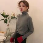 Turtleneck Color Block Knit Top As Shown In Figure - One Size