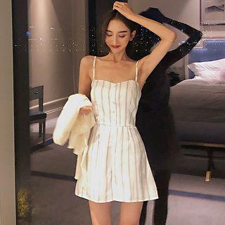 Striped Spaghetti-strap Playsuit Playsuit - Stripe - White - One Size