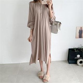 Half-placket Shirred Dress