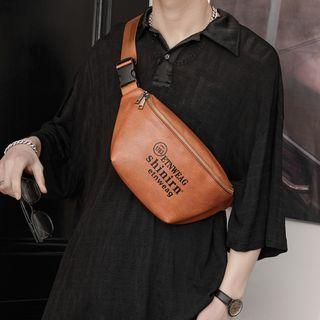 Lettering Faux Leather Belt Bag Earth Yellow - One Size