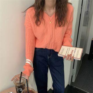 Plain V-neck Distressed Sweater