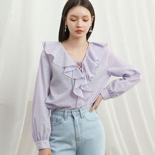 Frilled-detail Lace-up Blouse