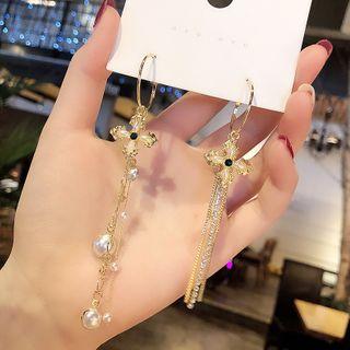 925 Sterling Silver Fringed Cross Dangle Earring 1 Pair - E392 - Gold - One Size