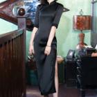 Elbow-sleeve Satin Qipao Dress