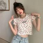 Short-sleeve Strawberry Frill Trim Cropped Top