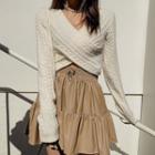 Cross-front Cropped Cable-knit Top