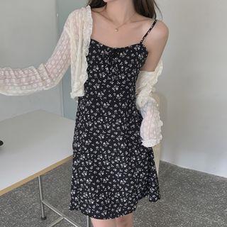 Spaghetti Strap Floral Mini Dress / Light Cardigan
