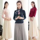 Set: 3/4-sleeve Top + A-line Maxi Skirt