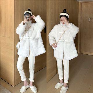 Stand Collar Faux-fur Jacket White - One Size