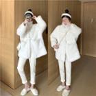 Stand Collar Faux-fur Jacket White - One Size