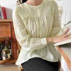 Plus Size Drawstring-waist Shirred Blouse