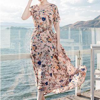 Flower Print Maxi Chiffon Dress