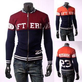 Letter Colour Block Zip Knit Jacket