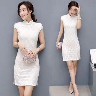 Cap-sleeve Slit-side Lace Sheath Cheongsam