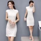 Cap-sleeve Slit-side Lace Sheath Cheongsam