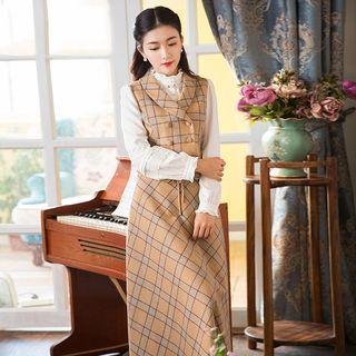 Set: Plaid Vest + Long Skirt