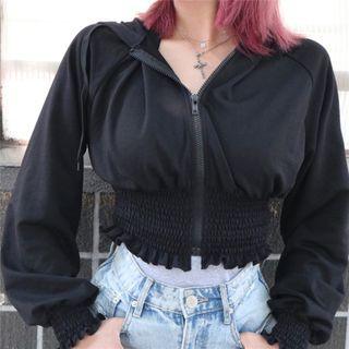 Smocked Hooded Zip Jacket