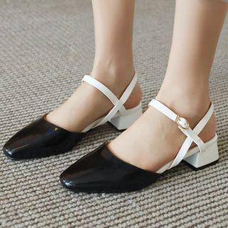 Two-tone Block Heel Slingback Sandals