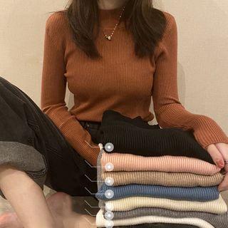 Mock-neck Ribbed Knit Tops