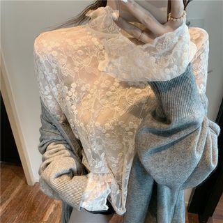 Mock Neck Lace Top Almond - One Size