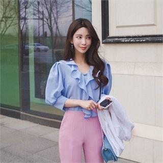 Puff-sleeve Ruffled Blouse
