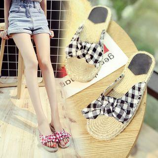 Gingham Bow Slide Sandals