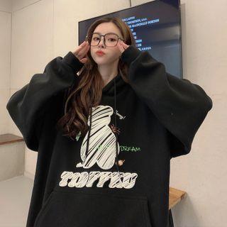 Printed Bear Hooded Oversize Sweatshirt
