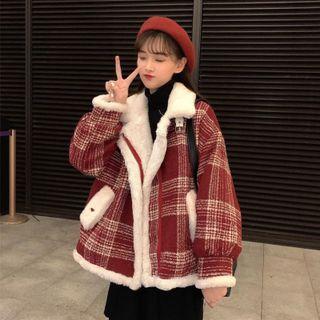 Fluffy-lined Plaid Zip Jacket
