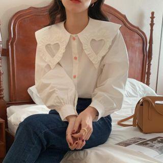 Long-sleeve Heart Cutout Sailor Collar Blouse