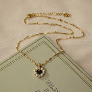 Heart Pendant Faux Pearl Alloy Necklace 1pc - Gold - One Size