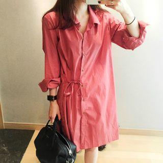 Tie Waist Long-sleeve Shirt Dress