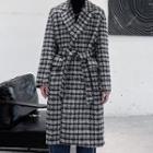 Houndstooth Long Coat With Sash