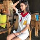 Short-sleeve Color Block Mini Polo Shirt Dress