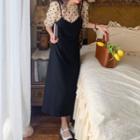 Elbow-sleeve Mock Two-piece Maxi A-line Dress