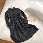 Plaid High-waist Long-sleeve Dress Black - One Size